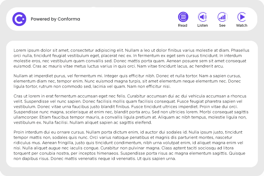 Text content with various options displayed