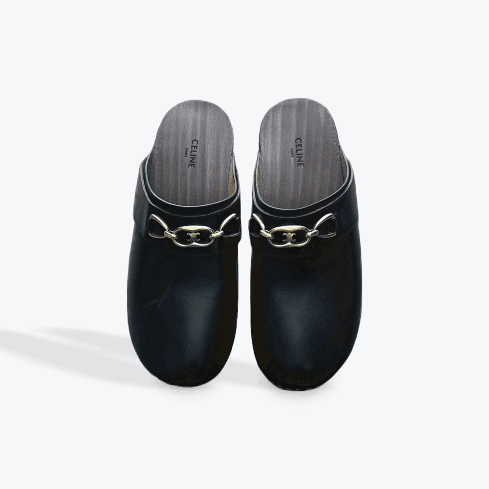 Sabots Celine "Les Bois" en cuir noir