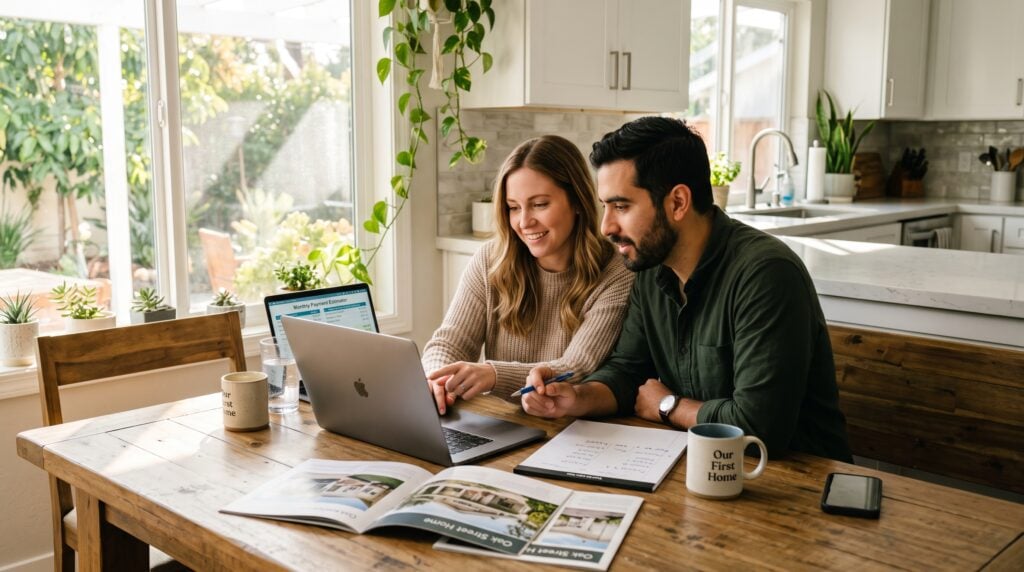 Real estate agents working together at a kitchen table in Walnut Creek, CA.