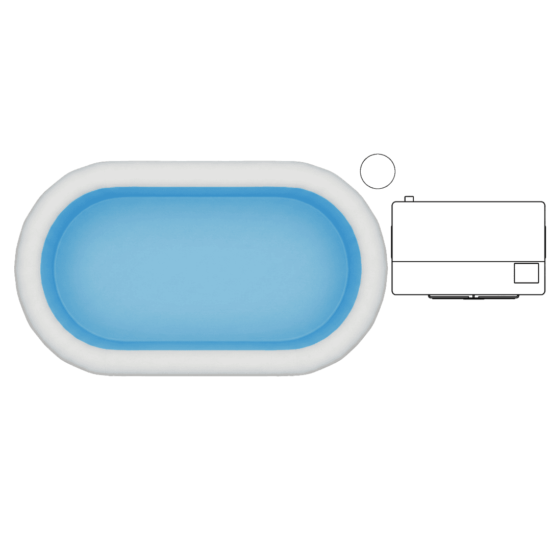 Orientation A layout option, top-down tub with the cooling unit outlined at its right end
