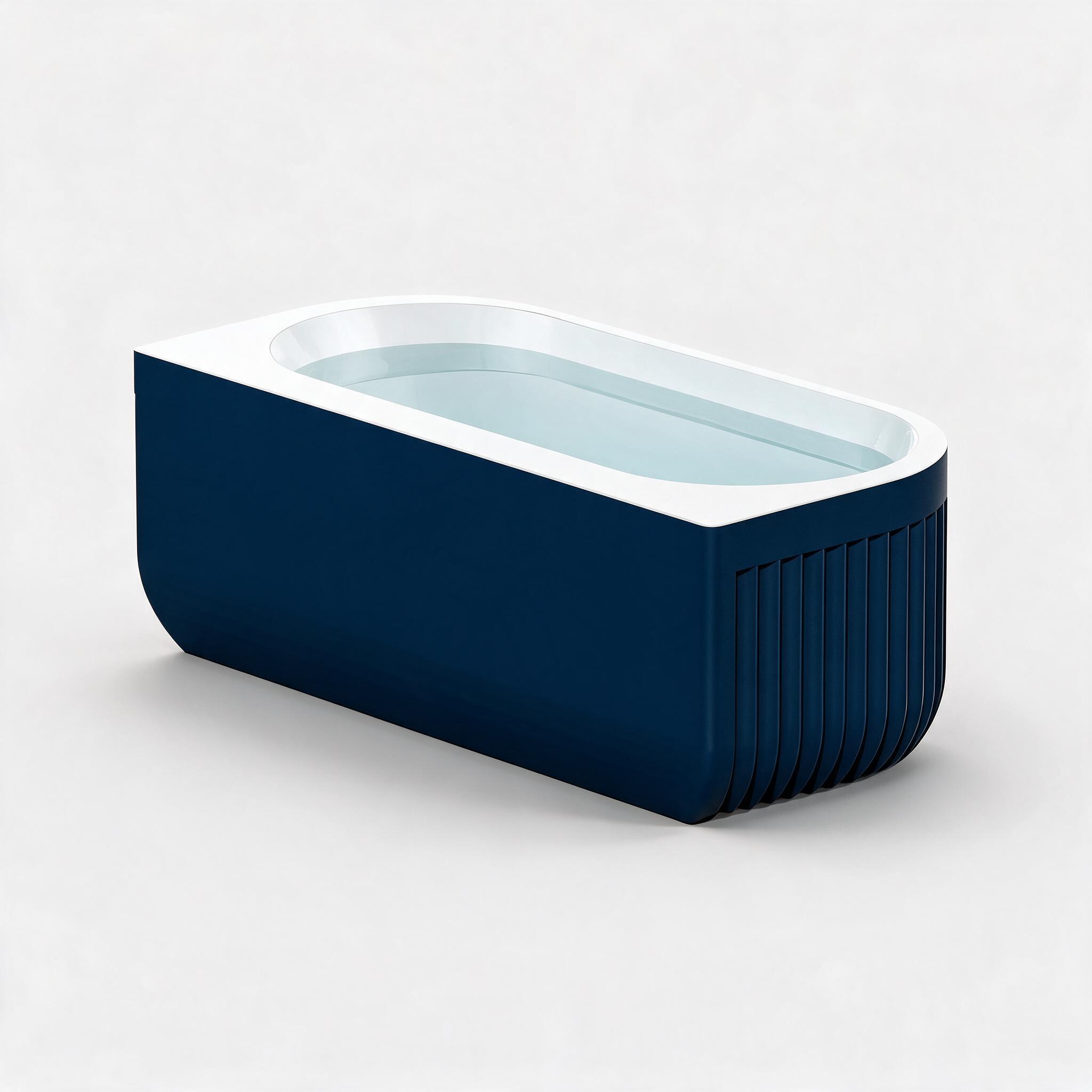 Ribbed Navy D Shape cold plunge system, alternate view - Cool Bionic HydroForge