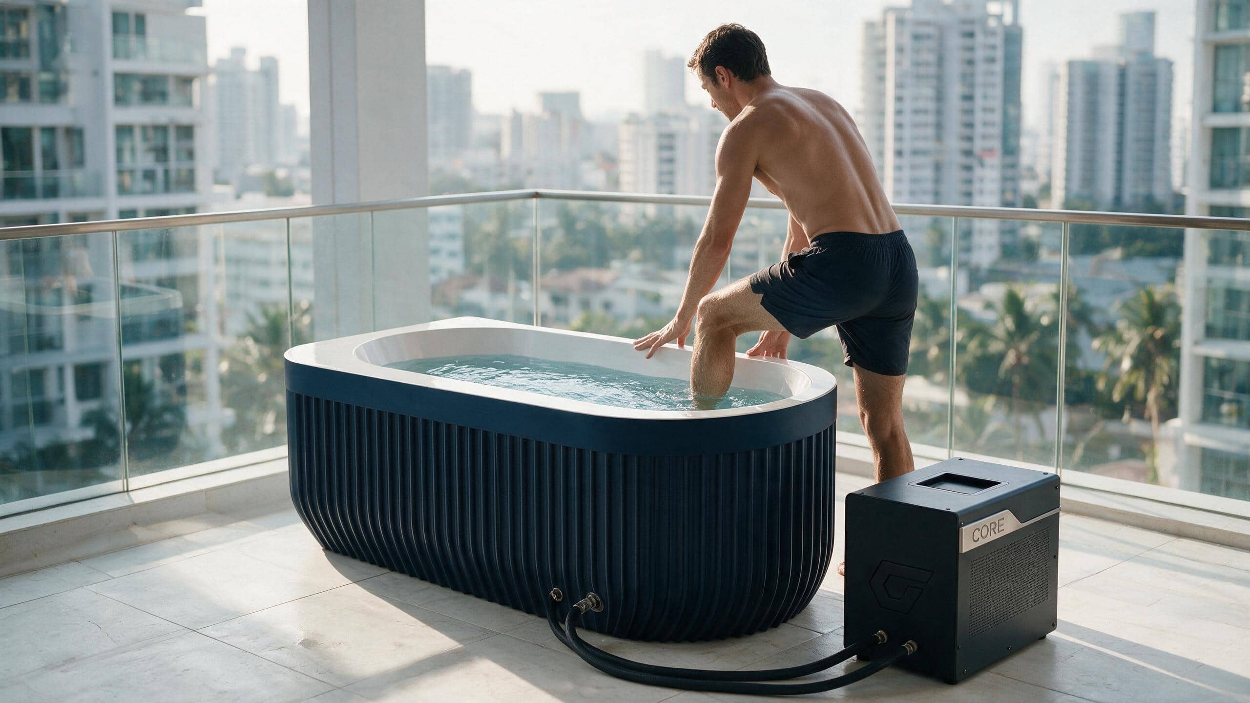 Ribbed Navy D Shape ice bath afm d l navy core stepin - Cool Bionic HydroForge