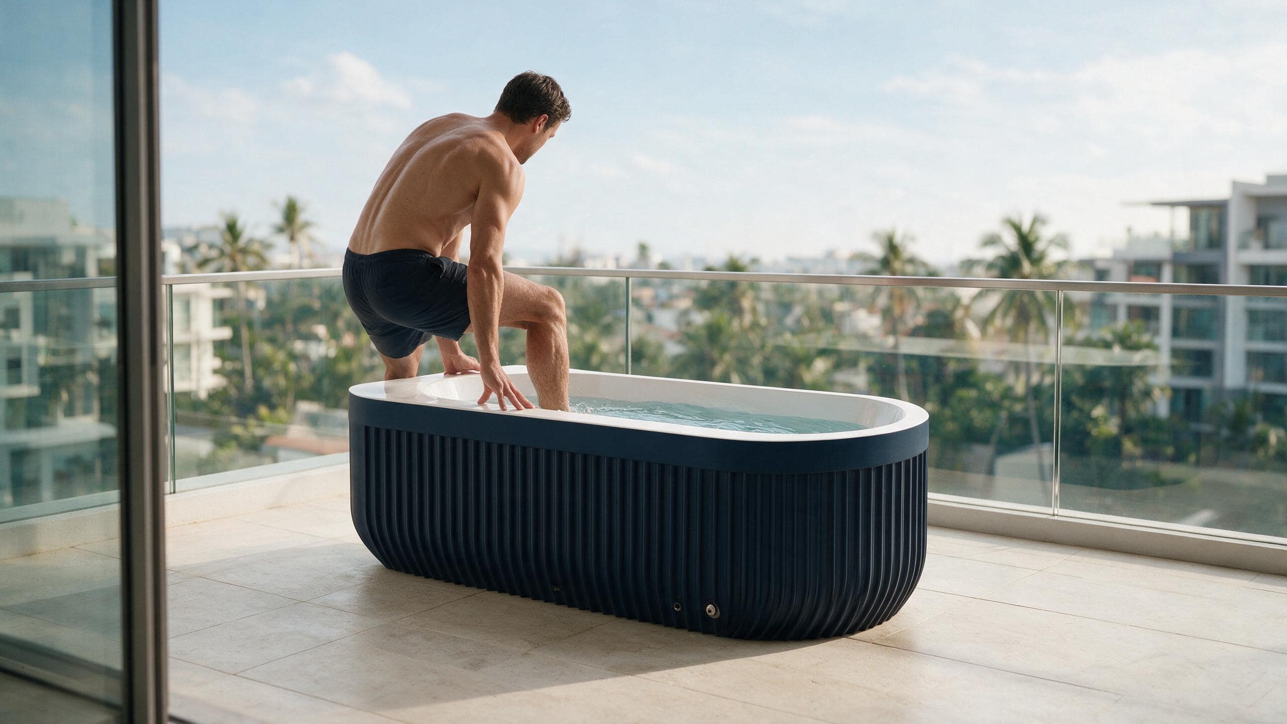 Ribbed Navy D Shape ice bath afm d l navy none stepin - Cool Bionic HydroForge