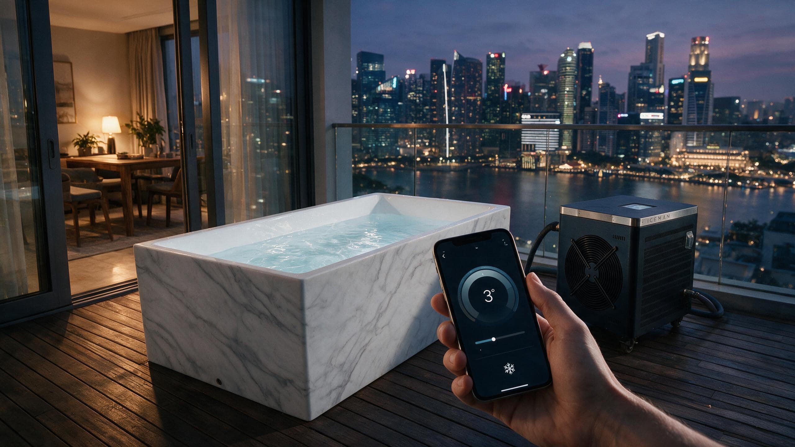 Acrylic Faux Marble Rectangle ice bath afm rect l marble iceman app - Cool Bionic HydroForge