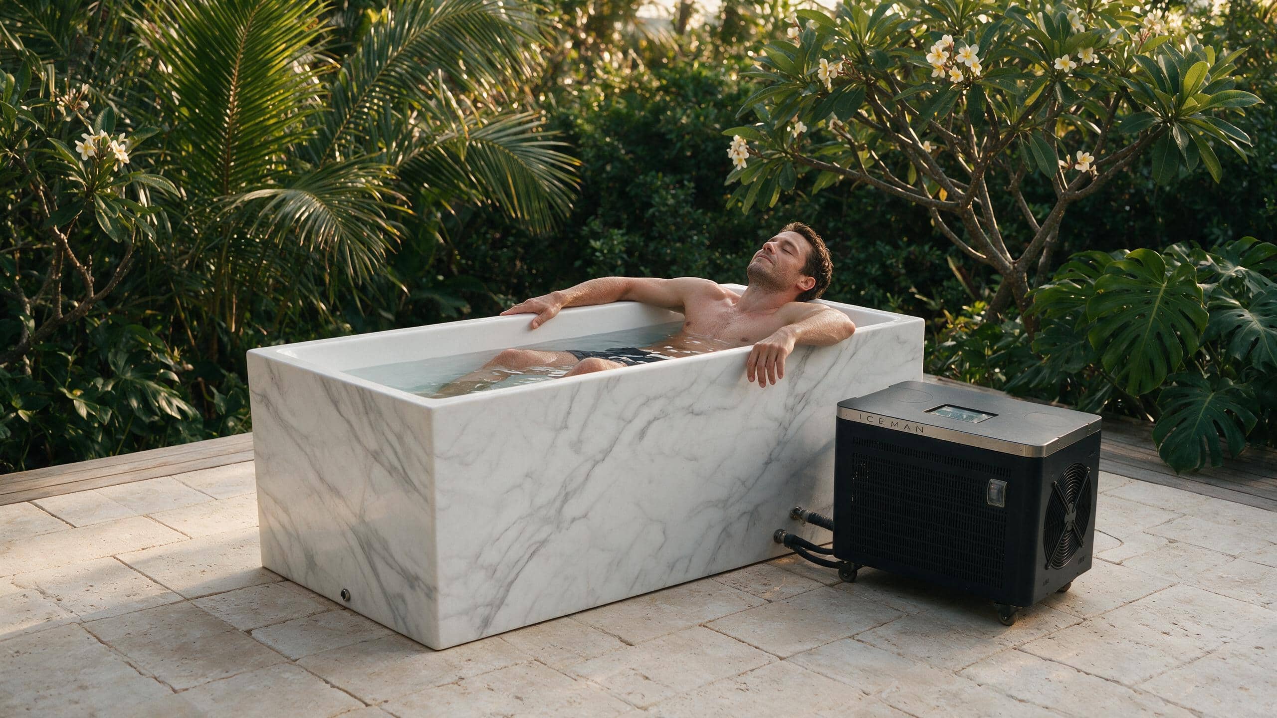 Acrylic Faux Marble Rectangle ice bath afm rect l marble iceman enjoy - Cool Bionic HydroForge
