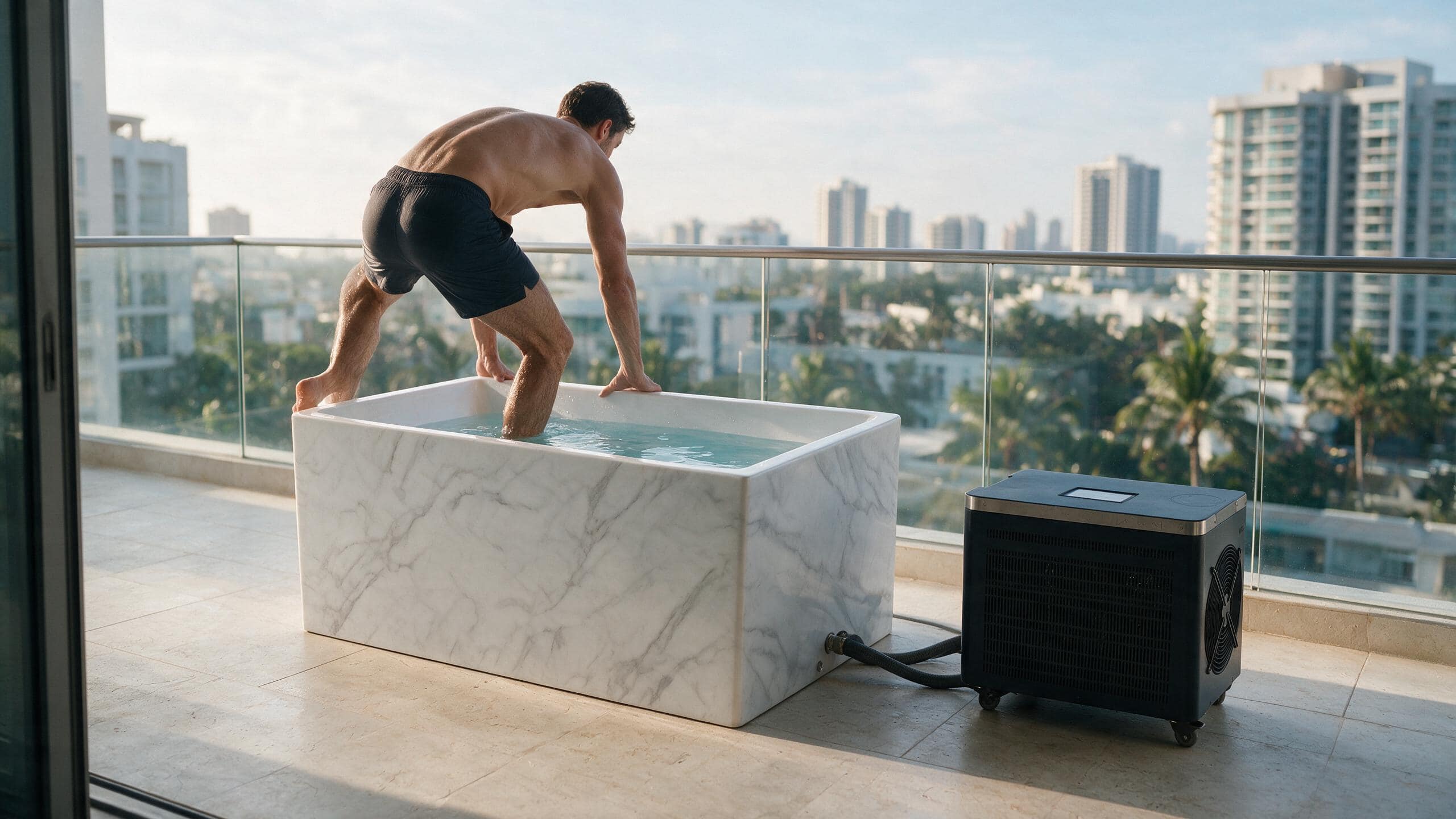 Acrylic Faux Marble Rectangle ice bath afm rect l marble iceman stepin - Cool Bionic HydroForge