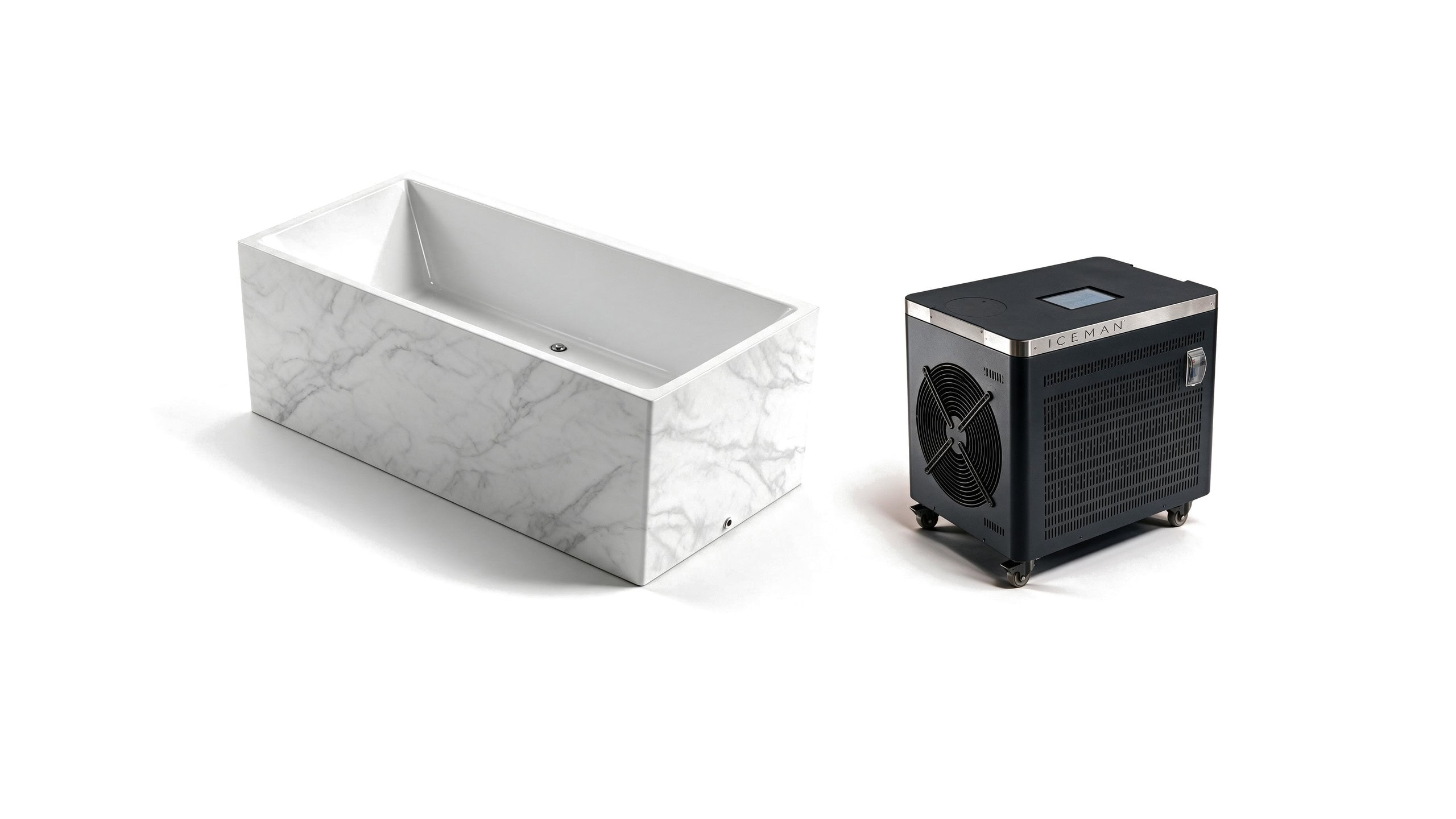 Acrylic Faux Marble Rectangle ice bath afm rect s marble iceman hero - Cool Bionic HydroForge