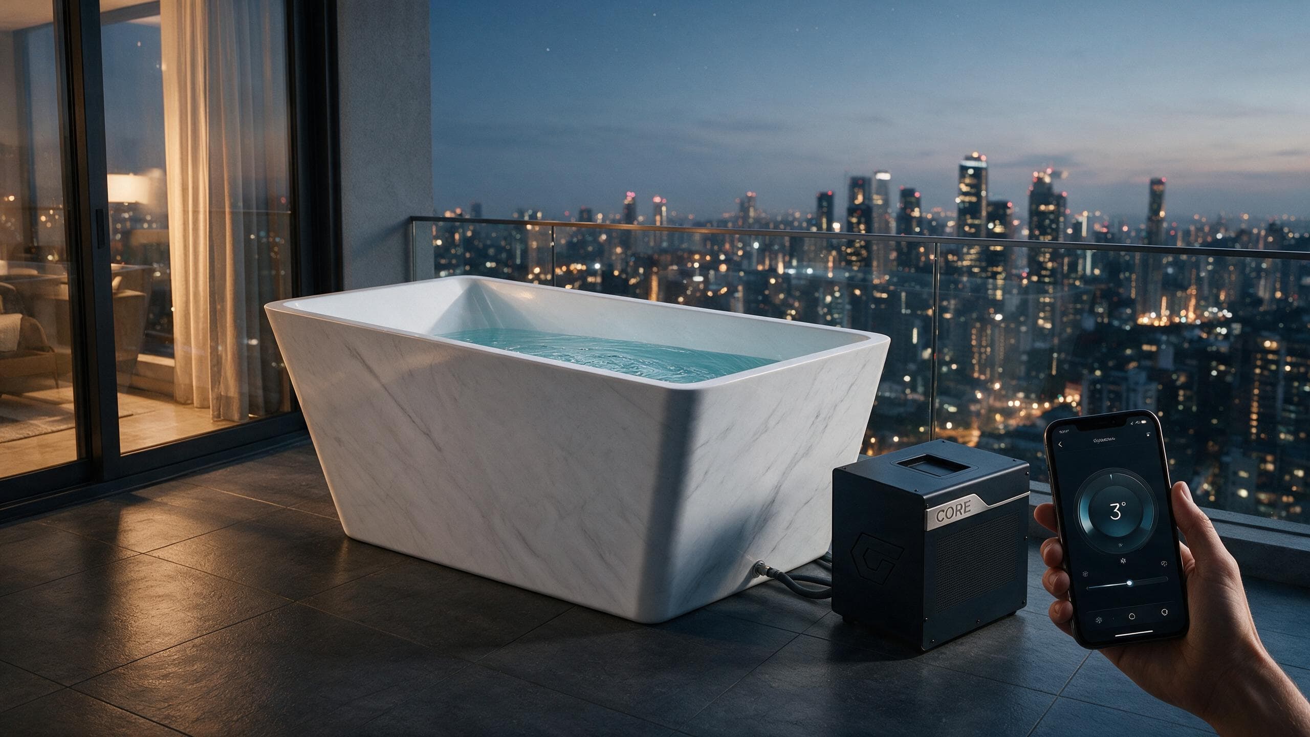 Acrylic Faux Marble Trapezoid ice bath afm trap l marble core app - Cool Bionic HydroForge