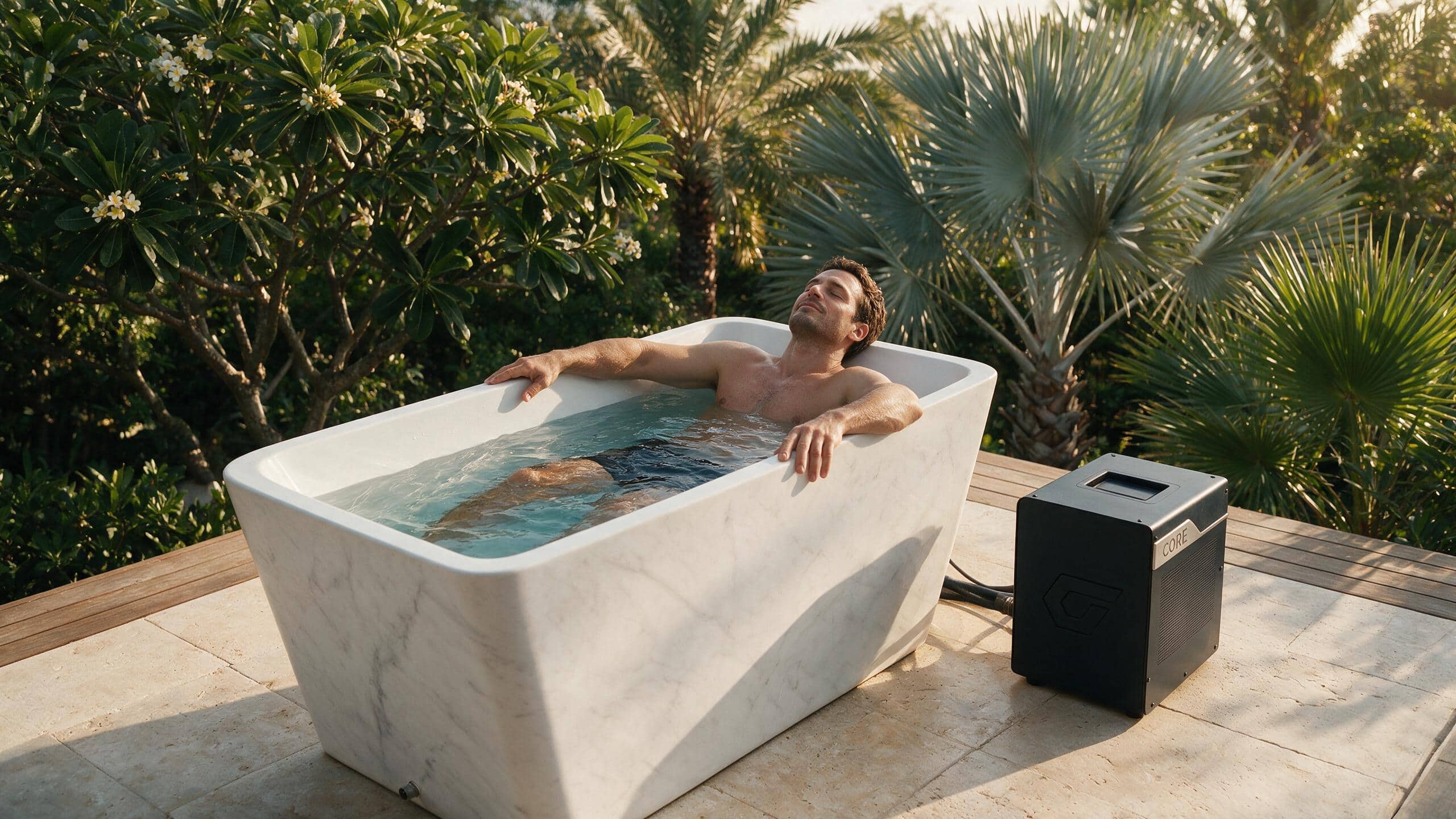 Acrylic Faux Marble Trapezoid ice bath afm trap l marble core enjoy - Cool Bionic HydroForge
