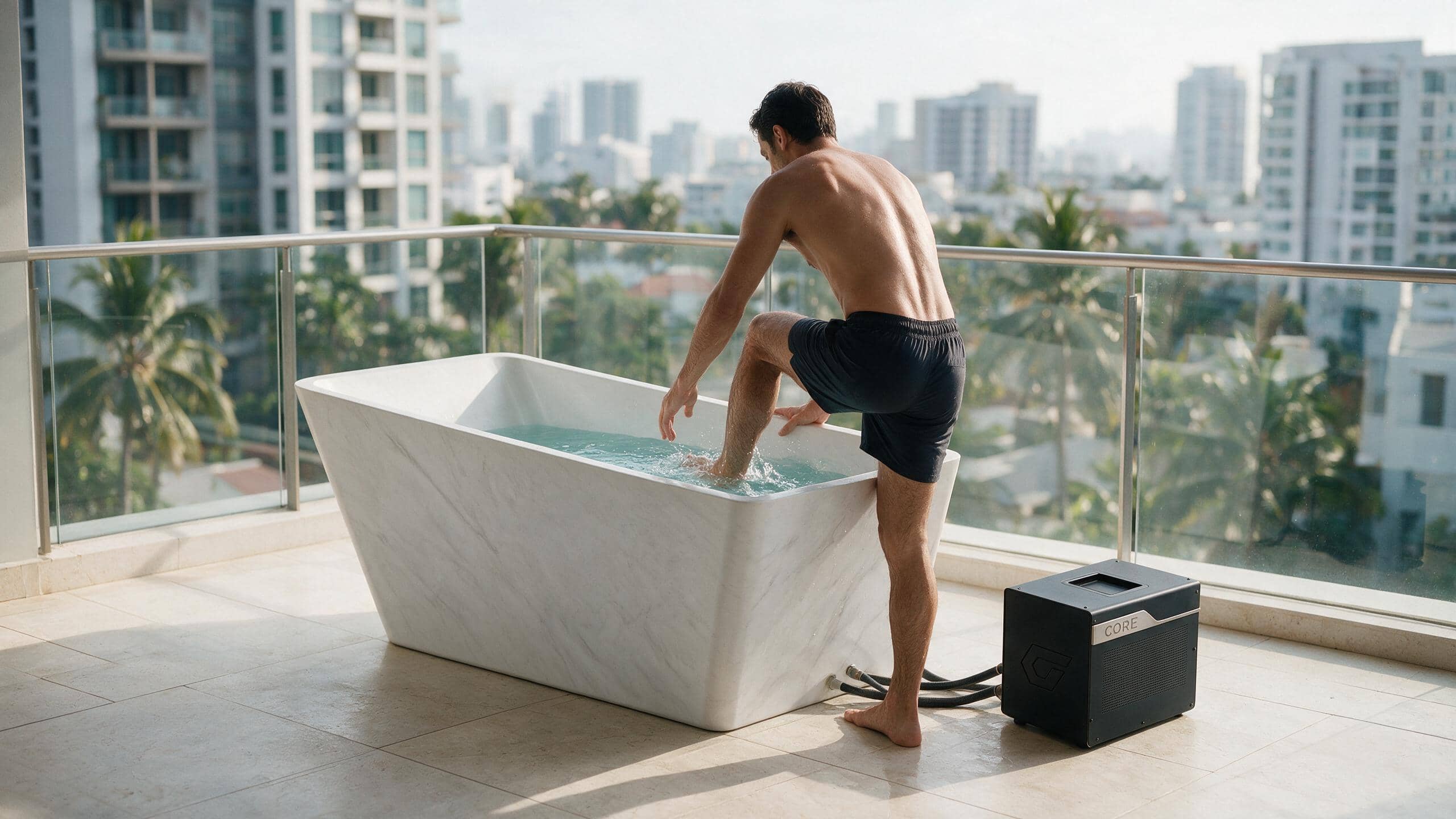 Acrylic Faux Marble Trapezoid ice bath afm trap l marble core stepin - Cool Bionic HydroForge