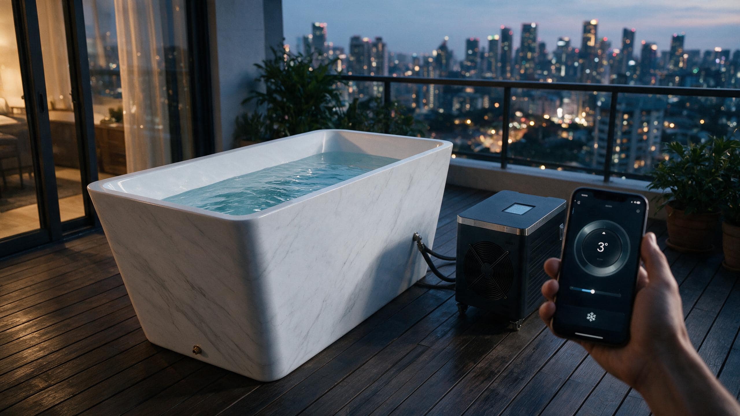 Acrylic Faux Marble Trapezoid ice bath afm trap l marble iceman app - Cool Bionic HydroForge