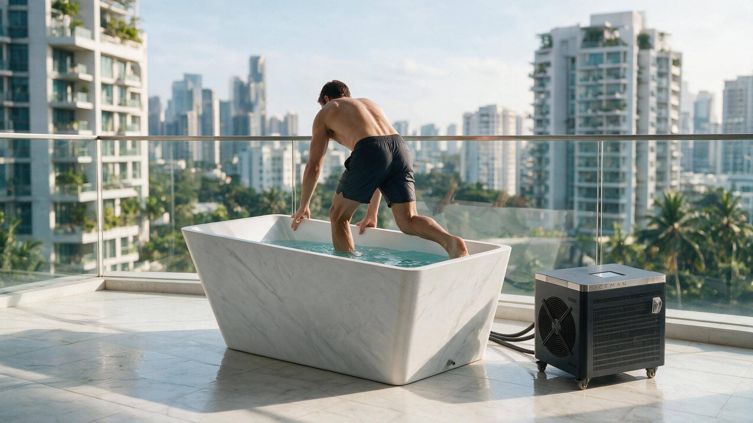 Acrylic Faux Marble Trapezoid ice bath afm trap l marble iceman stepin - Cool Bionic HydroForge
