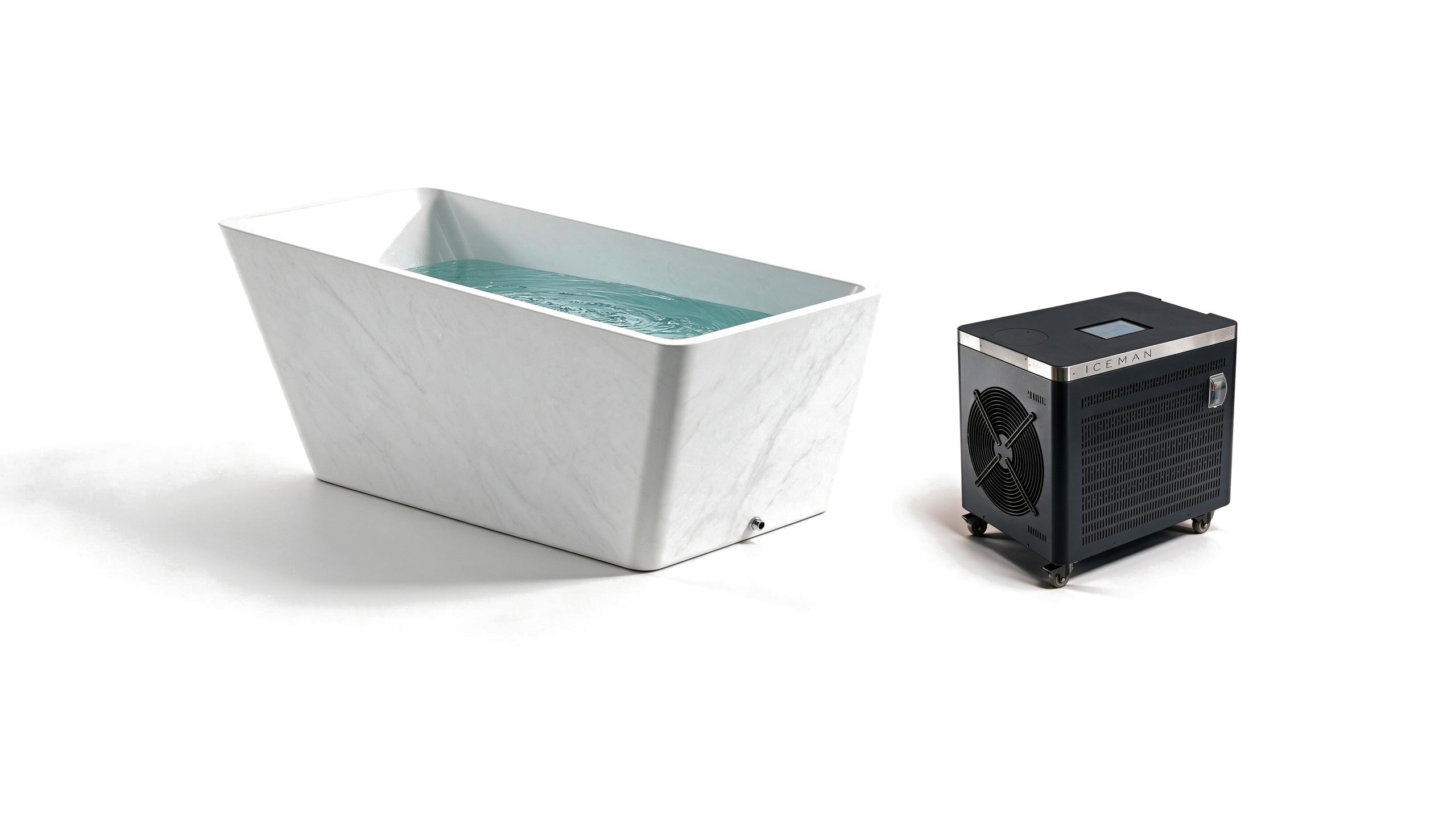 Acrylic Faux Marble Trapezoid ice bath afm trap s marble iceman hero - Cool Bionic HydroForge