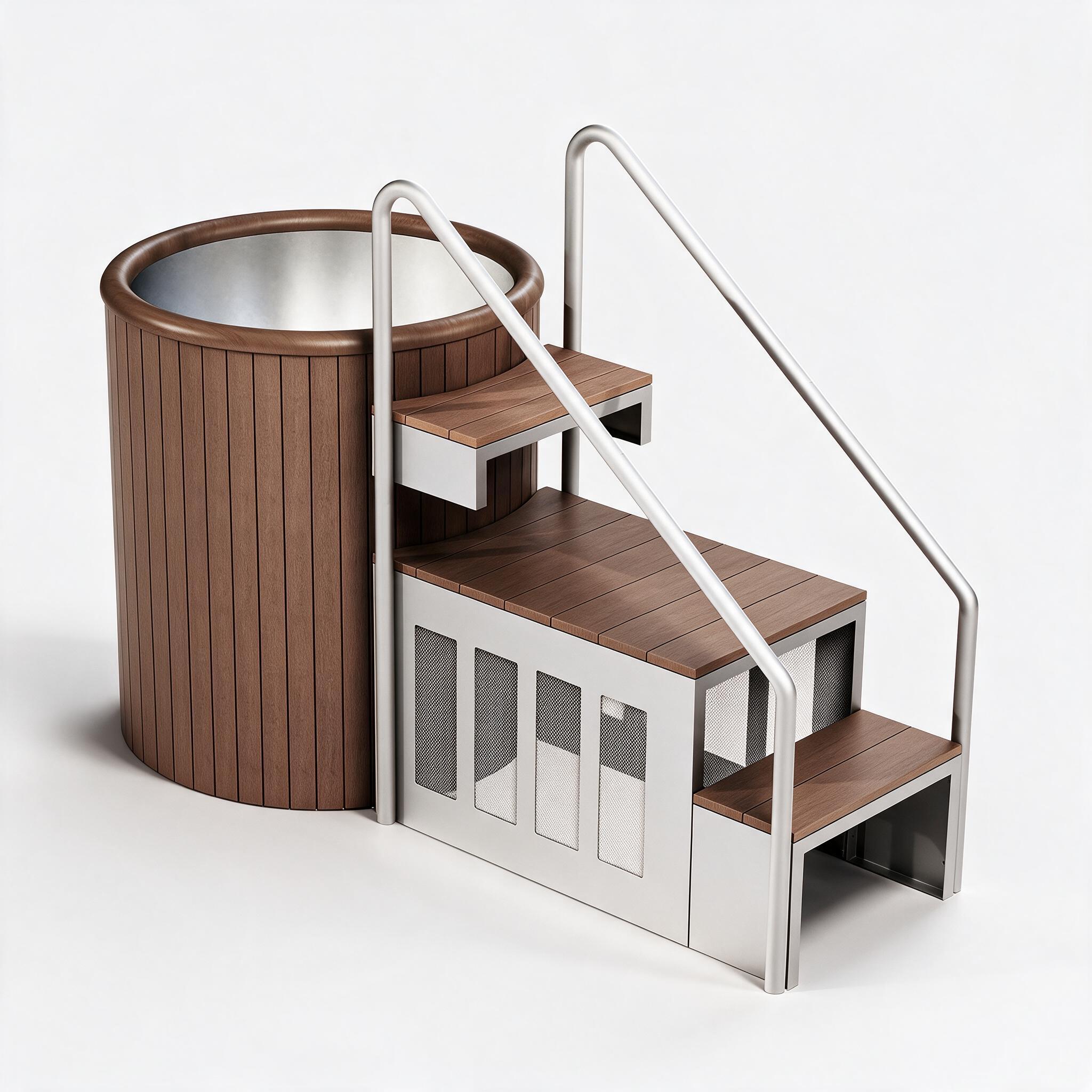 Cask Round Barrel Platform cold plunge system, alternate view - Cool Bionic HydroForge