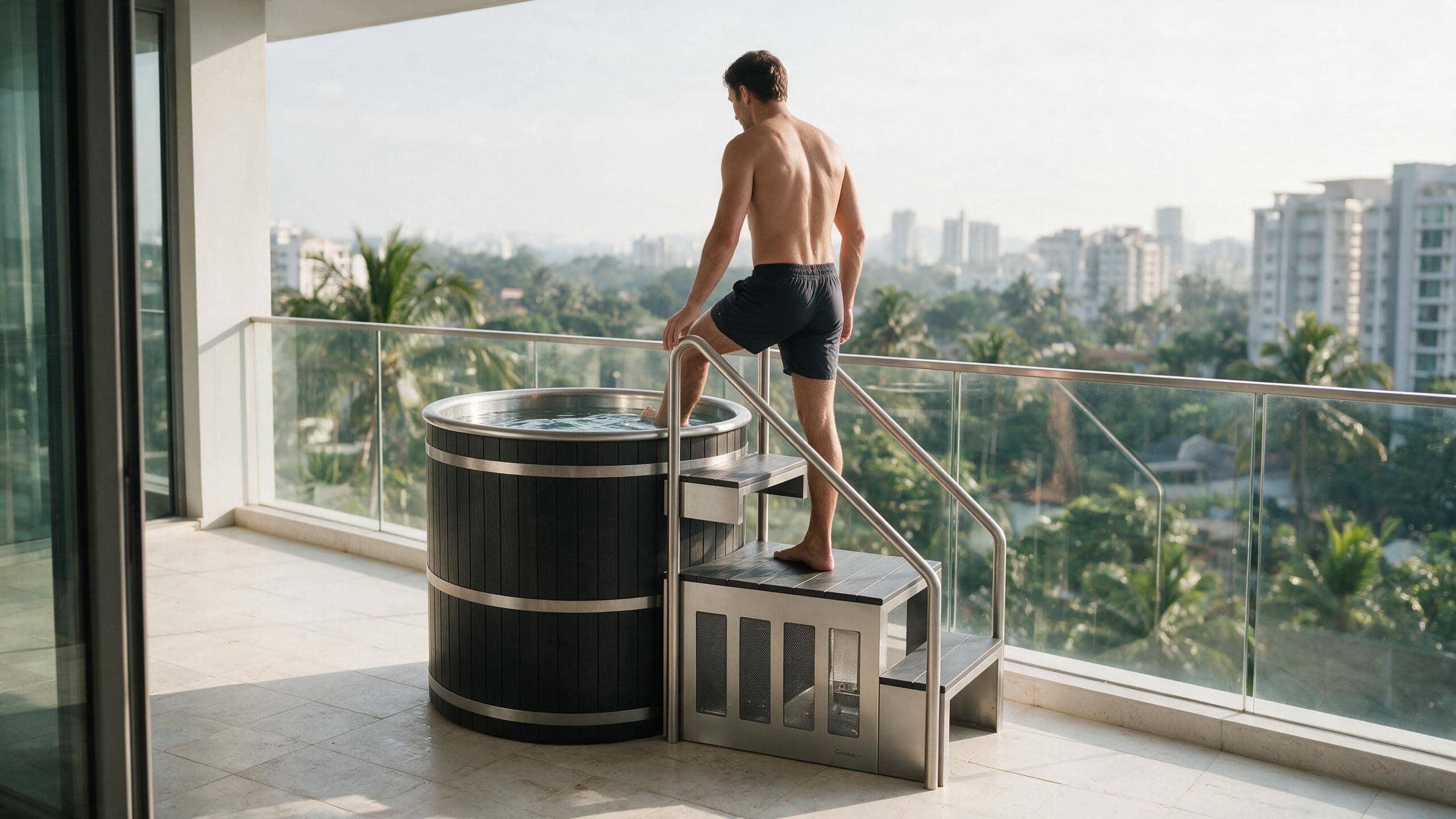 Cask Round Barrel Platform ice bath cask r l black all stepin - Cool Bionic HydroForge