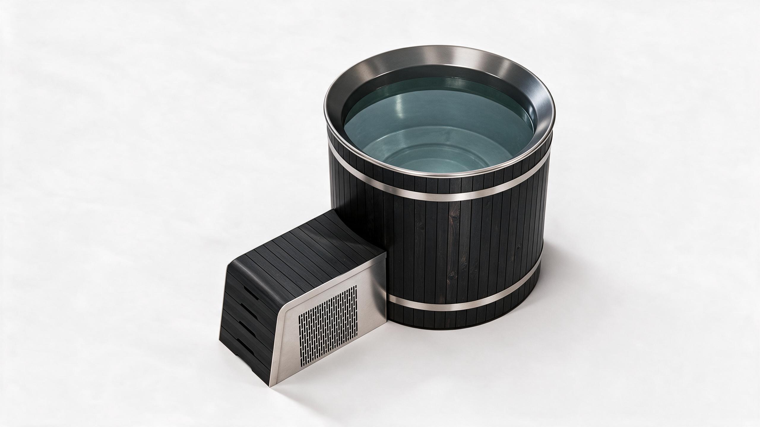 Cask Round Barrel Half Platform ice bath cask rh black angle - Cool Bionic HydroForge
