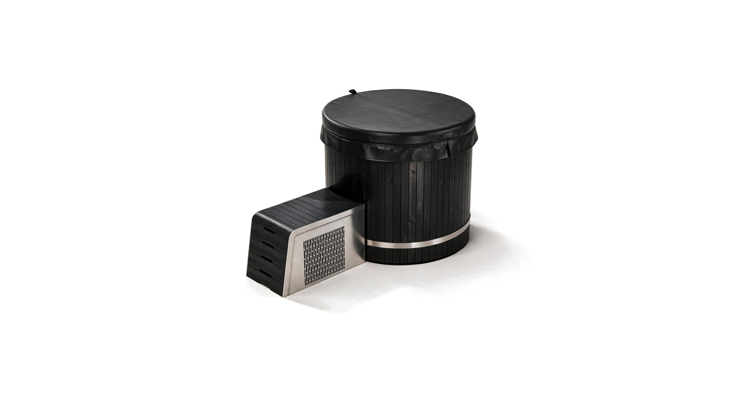 Cask Round Barrel Half Platform ice bath cask rh s black all cover - Cool Bionic HydroForge