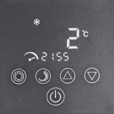 Chiller display showing ice crystal symbol and temperature