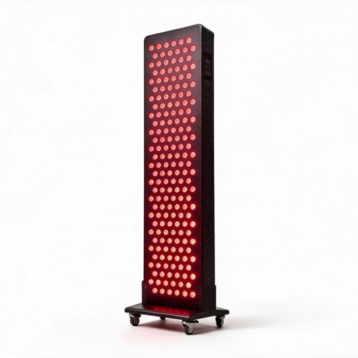 LightForge Column in black switched on - every lens glowing red - Cool Bionic LightForge