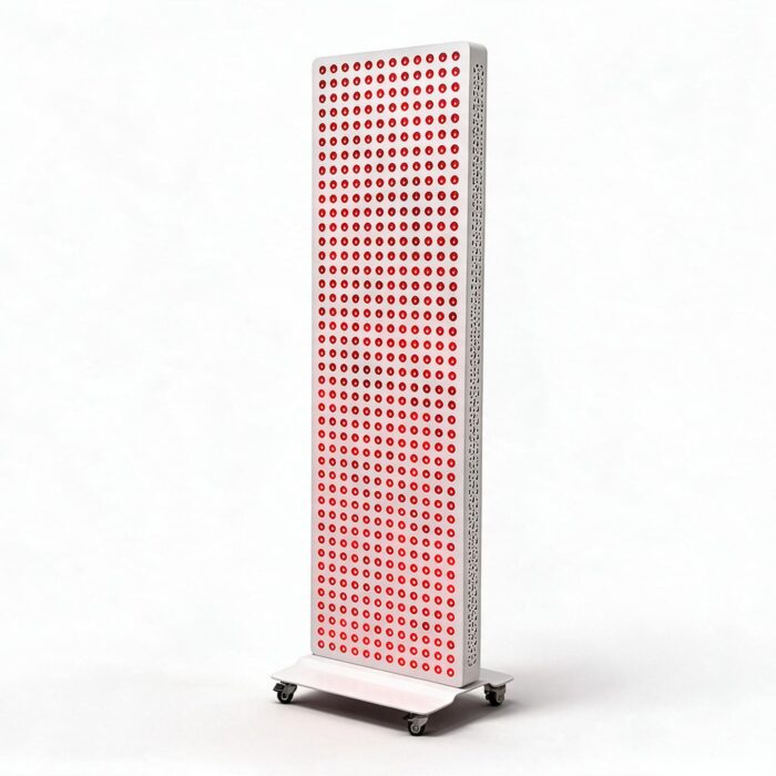 LightForge Tower in white switched on - every lens glowing red - Cool Bionic LightForge