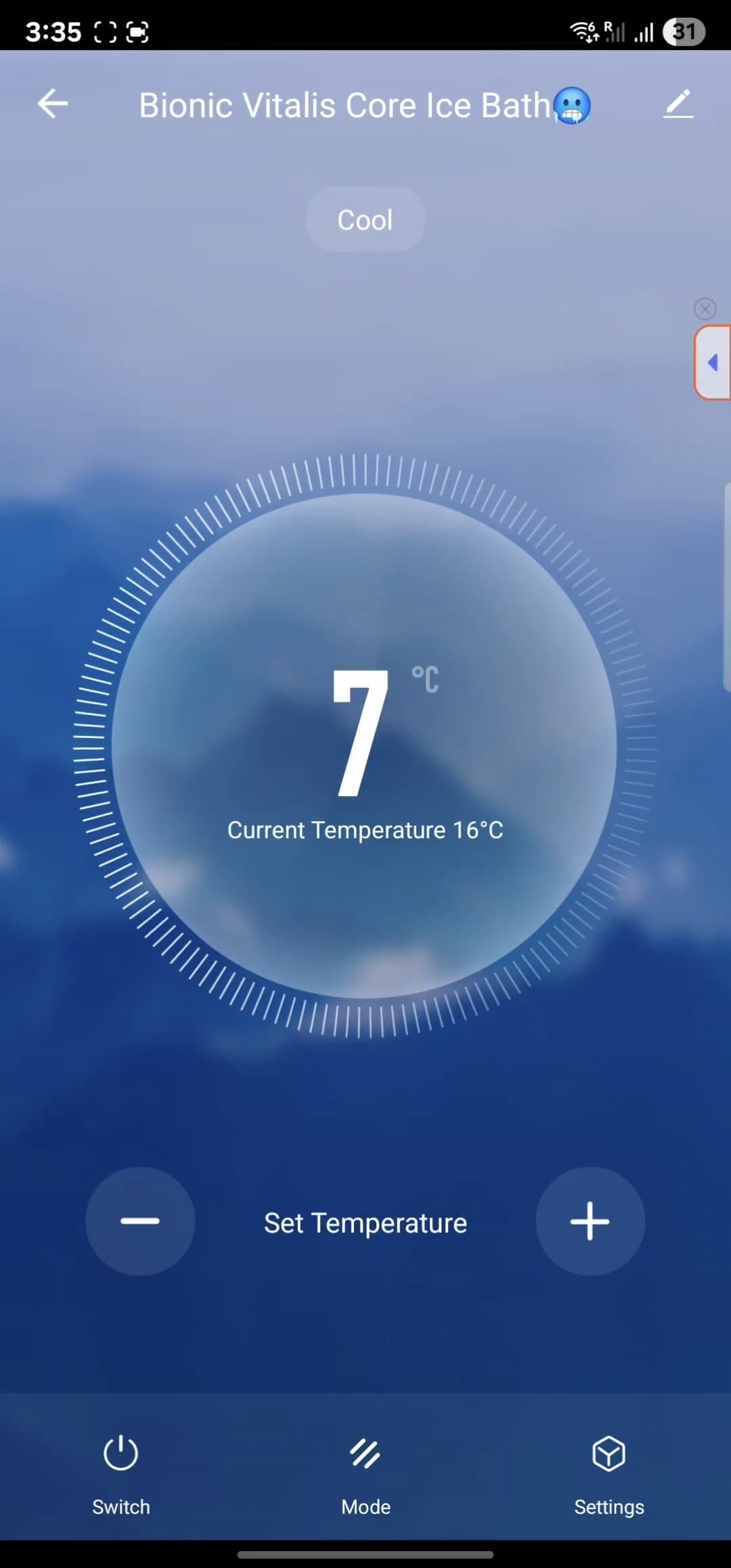 Tuya app Vitalis device dashboard