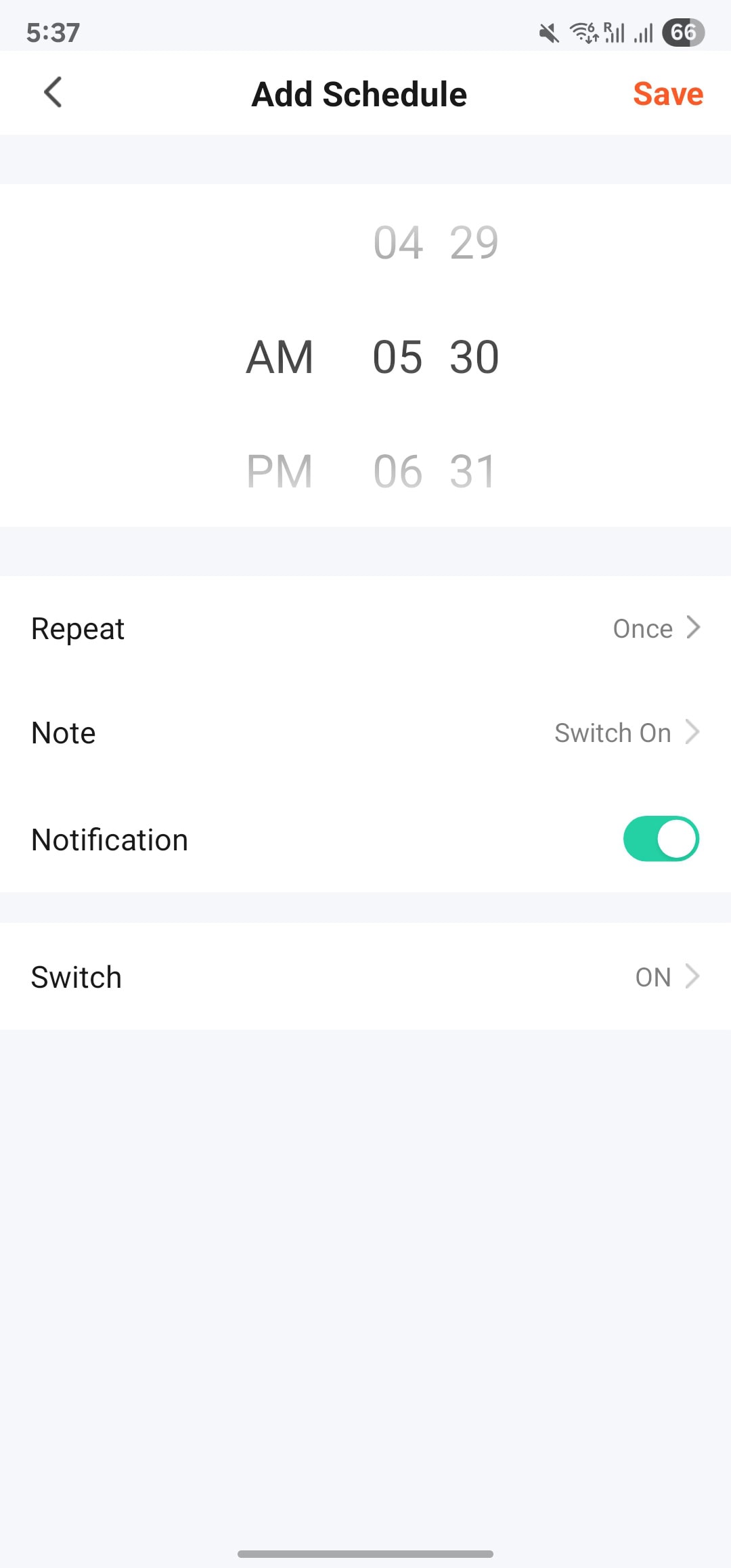 Creating a schedule in the Tuya app