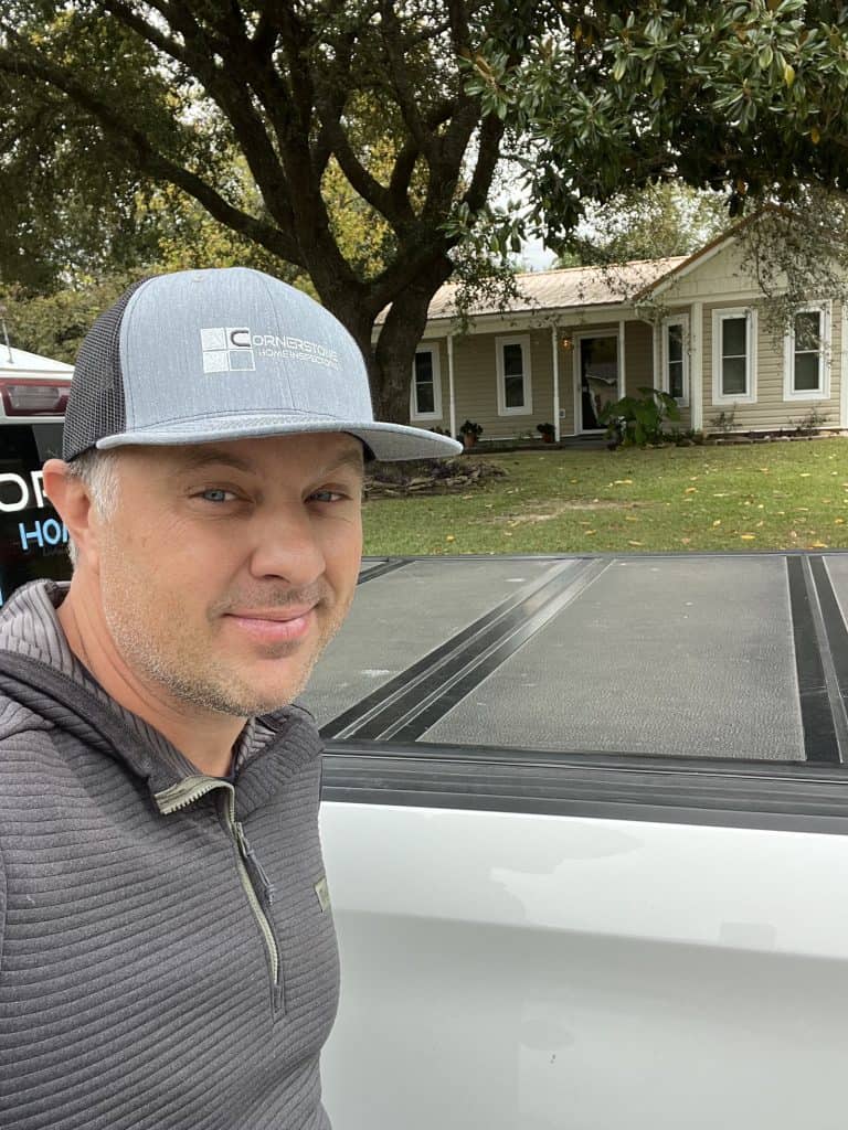 Front-of-home assessment during a Cornerstone home inspection in the Wiregrass region