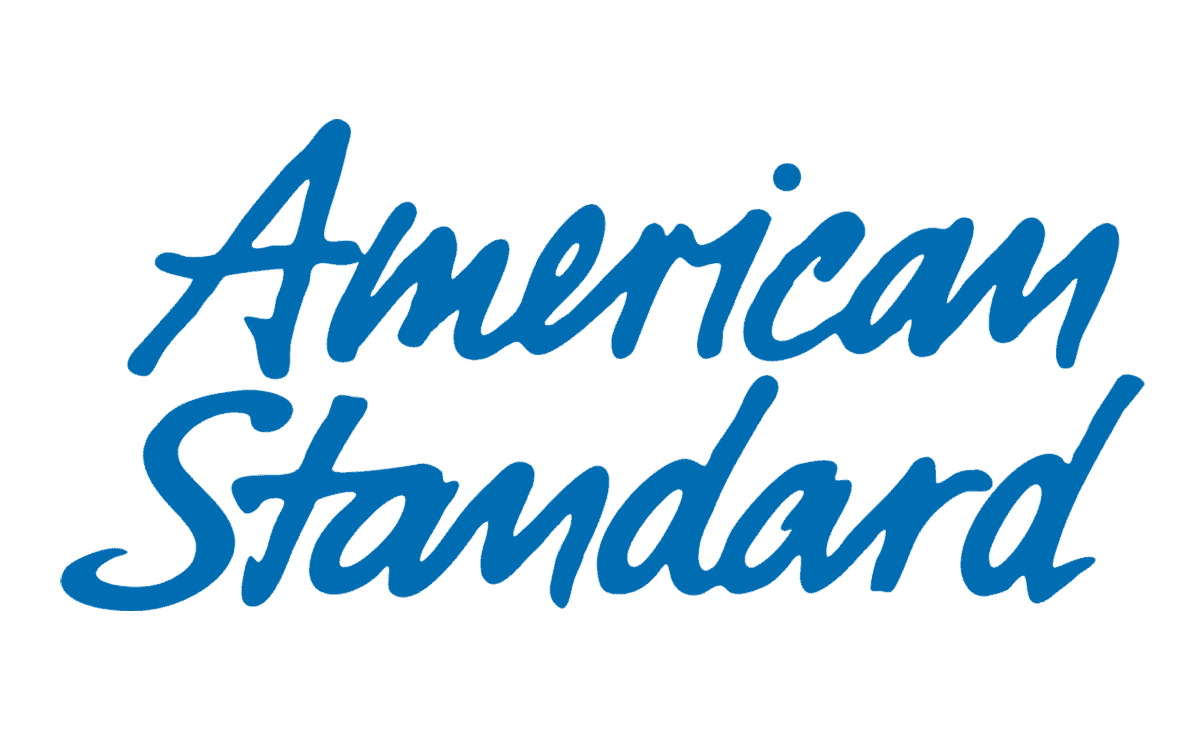 High-quality American Standard plumbing fixtures logo with blue cursive text on a light blue background.