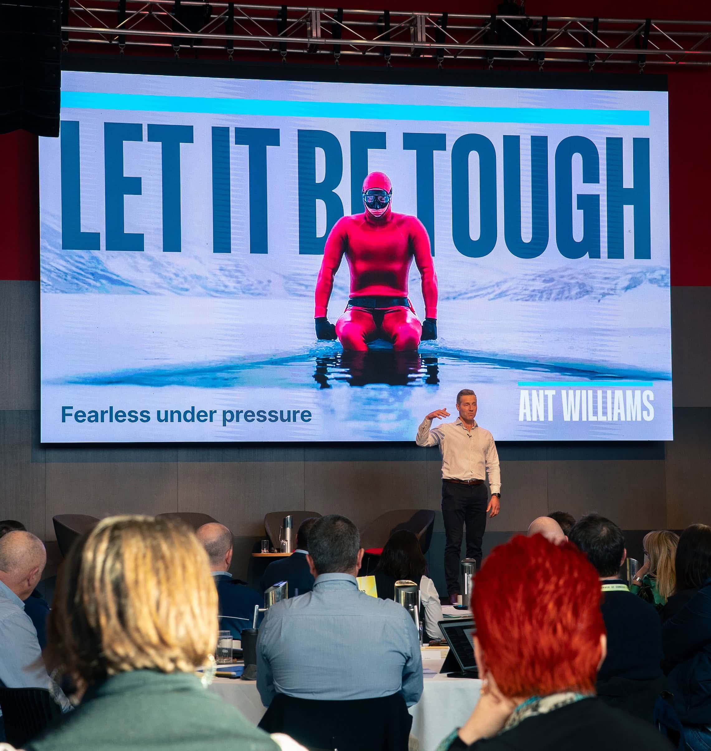 Ant Williams presenting his Let It Be Tough keynote, Fearless Under Pressure