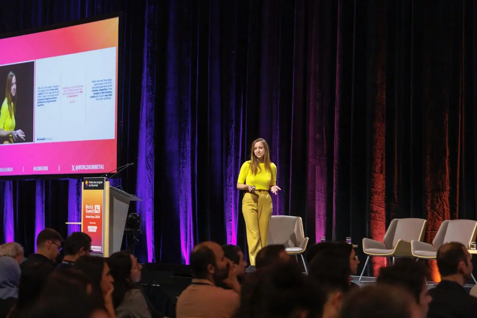 Jo Lepore presenting on stage at World Summit AI