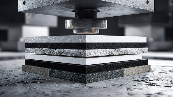 Mechanical testing – close‑up of universal test machine applying load to metal specimen to measure tensile strength and material properties