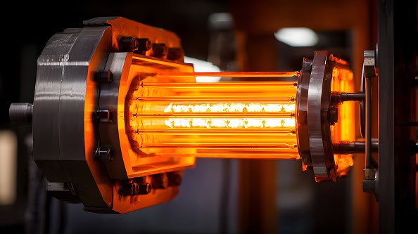 Thermal analysis – scientists in lab coats using microscopes and instruments to study material behavior under controlled temperature conditions