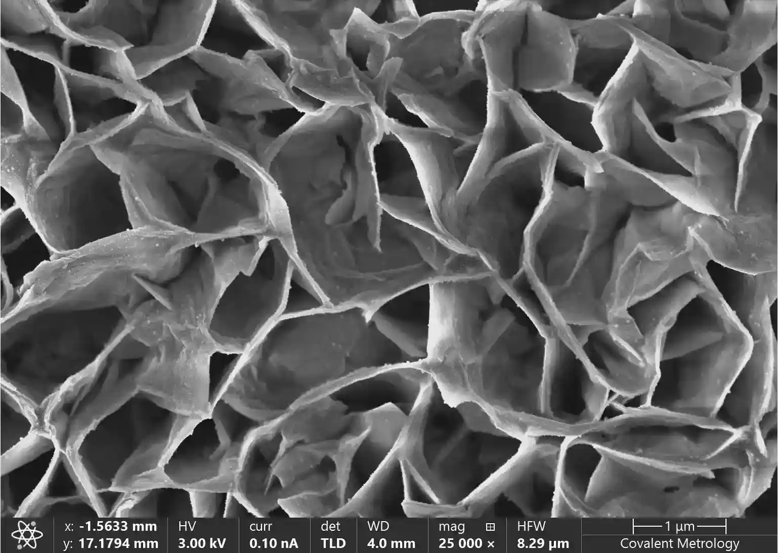 SEM energy dispersive spectroscopy layered map showing battery cathode cross-section with color-coded elemental phases for Ni, O, Co, Fe, F, P, Na, and Al