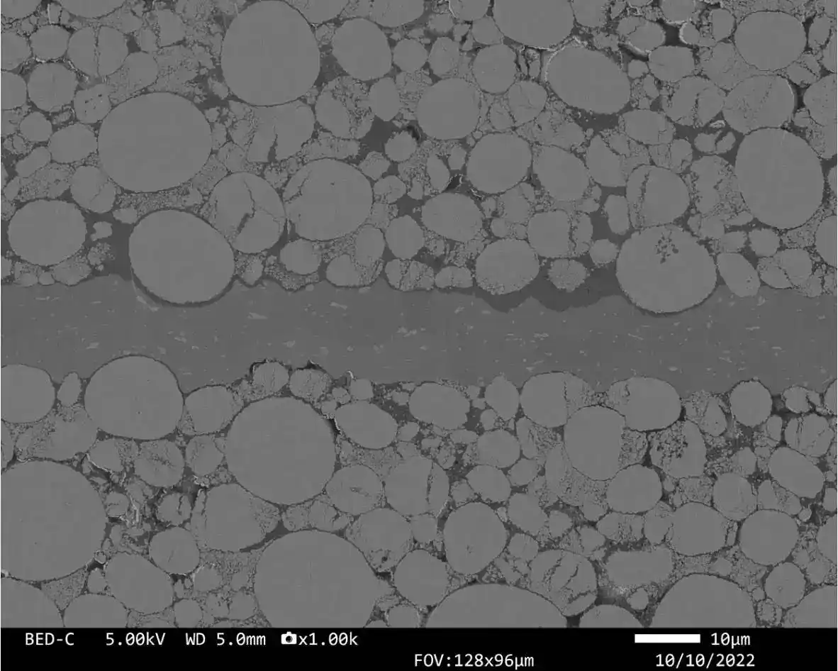 SEM elemental mapping grid visualizing individual distributions of carbon, oxygen, fluorine, sodium, aluminum, phosphorus, iron, cobalt, and nickel in battery cathode sample