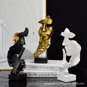 Resin Thinker Statue: Silence Is Gold Abstract Sculpture
