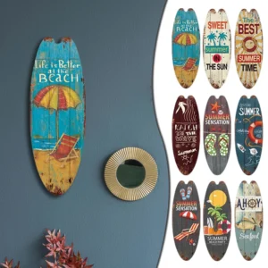 Beach Themed Vintage Wooden Surfboard Sign