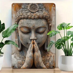 Exquisite Golden Leaf Buddha Aluminum Wall Sign