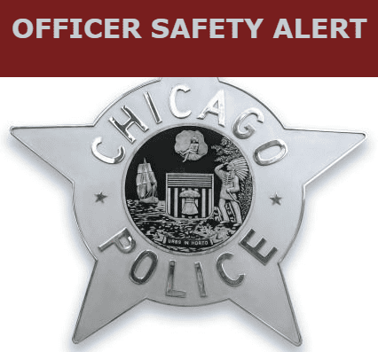Chicago Police badge with officer safety alert banner at the top.