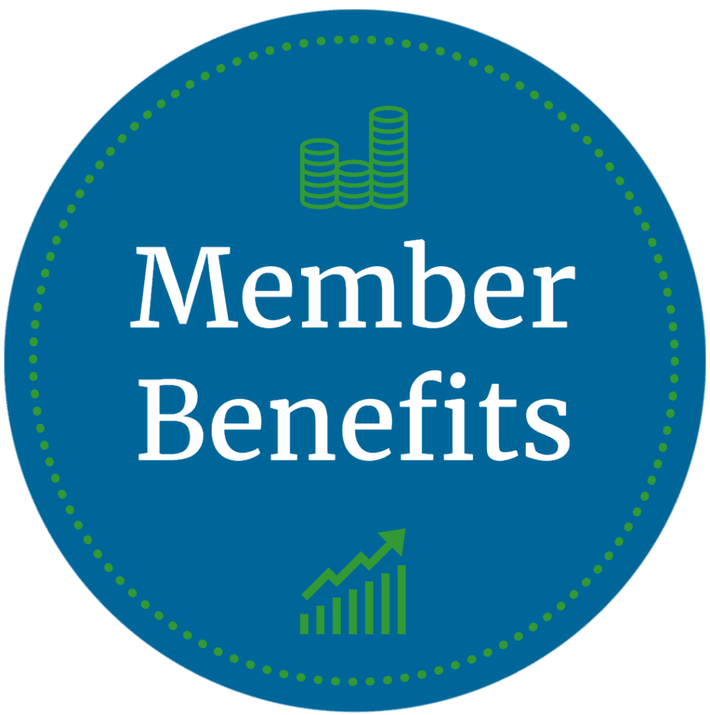 Chicago Police Lieutenants Association member benefits badge with icons of coins and growth chart.