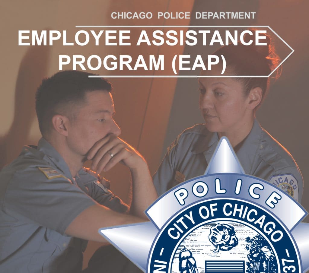 Chicago Police officers discussing Employee Assistance Program (EAP).