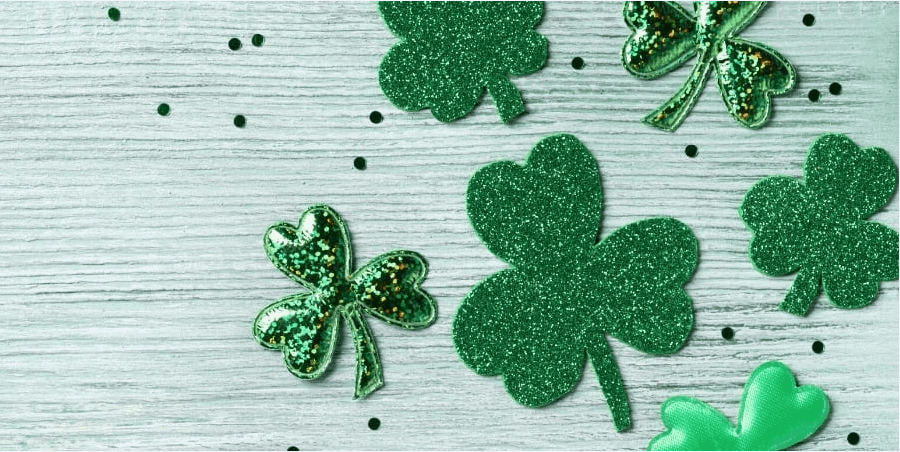 St. Patrick's Day decorations with shamrocks and green accents.