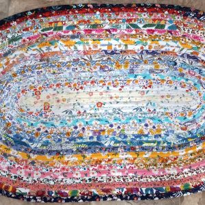Hand Crafted Oval Jelly Roll Rug Multi Color Floral 23" x 38"