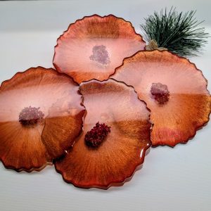 ✨ Handcrafted Geo Resin Coasters – Dark Red & Gold Edition (Set of 4)✨