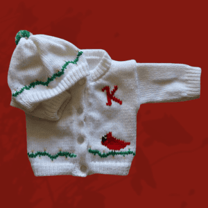 Cardinal Baby Sweater, Personalized Knitted Infant Cardigan, Custom Bird Shower Gift