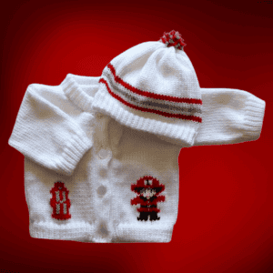 Firefighter Baby Sweater, Personalized Fire Truck Knitted Infant Cardigan, Custom Shower Gift