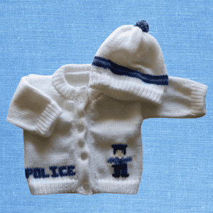 Police Baby Sweater, Personalized Knitted Infant Cardigan, Police Officer Shower Giftr