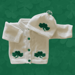 Irish Baby Sweater, Personalized Knitted Babys Clothes, Custom Embroidered Baby Cardigan. Shamrock Sweaters