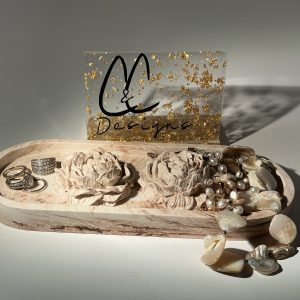 Large Brown and Taupe Marbled Trinket Tray with 2 Peonies