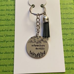 ‘adventure awaits’ hand stamped keychain