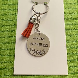 ‘choose happiness’ hand stamped keychain